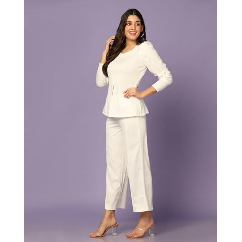 Leriya Fashion Ethnic Co Ord Set | Co Ord Set for Women | Night Dress for Women | Night Wear for Women | Payjama Set for Women | Women Two-Piece Outfits | Coord Sets (X-Large, White)