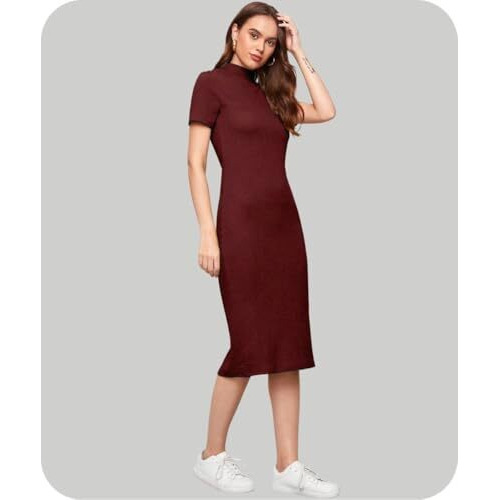 Leriya Fashion One-Piece Dress for Women Bodycon Long | Birthday Dress for Women (X-Large, Burgundy)