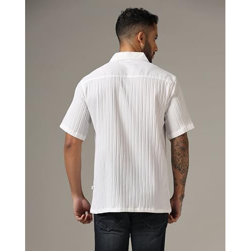 Leriya Fashion Textured Shirts for Men || Casual Shirt for Men || Shirt for Men|| Men Stylish Shirt || Men Fancy Shirt || Men Half Sleeve Shirt || Plain Shirts for Men || Shirts (X-Large, White)