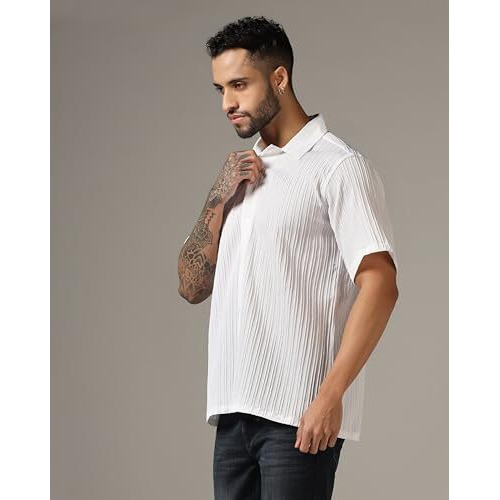 Leriya Fashion Textured Shirts for Men || Casual Shirt for Men || Shirt for Men|| Men Stylish Shirt || Men Fancy Shirt || Men Half Sleeve Shirt || Plain Shirts for Men || Shirts (X-Large, White)