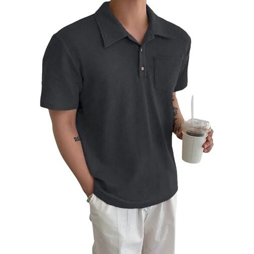 Leriya Fashion Poly Cotton Solid Regular Fit Casual Old Money Polo t Shirt for Men (LF-MT-1126_Grey M)