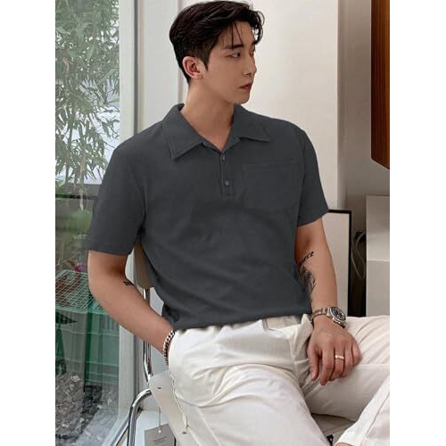 Leriya Fashion Poly Cotton Solid Regular Fit Casual Old Money Polo t Shirt for Men (LF-MT-1126_Grey M)
