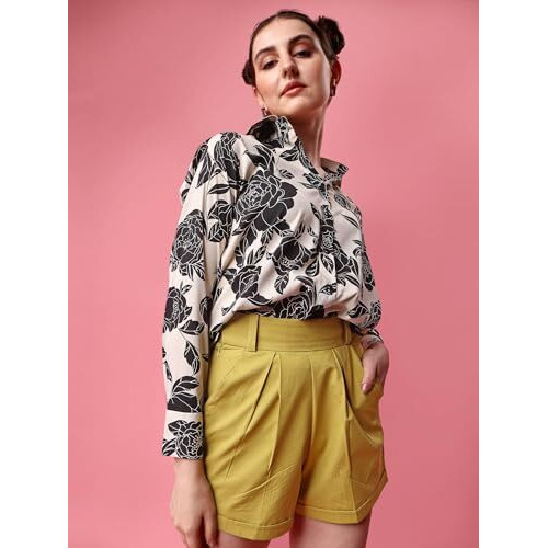Leriya Fashion Tops for Women || Shirt for Women || Classic Style Every Occasional Shirt for Women || Top for Women || Printed Full Sleeve Shirt for Women || Stripped Pattern Tops (Medium, Grey)