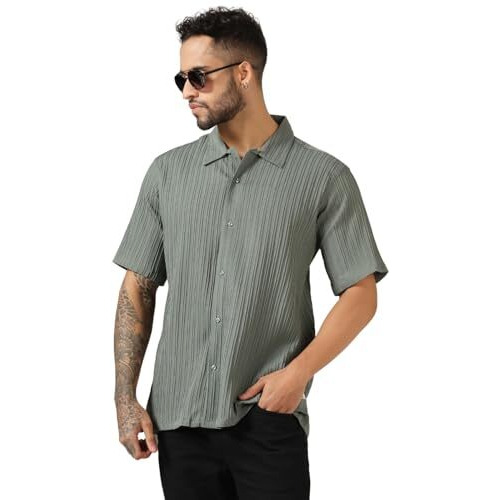 Leriya Fashion Textured Shirts for Men | Casual Regular Fit Shirt for Men | Shirt for Men| Men Stylish Shirt | Men Fancy Shirt | | Shirts (Small, Green) Lf-Ms-6140