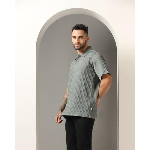 Leriya Fashion Textured Shirts for Men | Casual Regular Fit Shirt for Men | Shirt for Men| Men Stylish Shirt | Men Fancy Shirt | | Shirts (Small, Green) Lf-Ms-6140