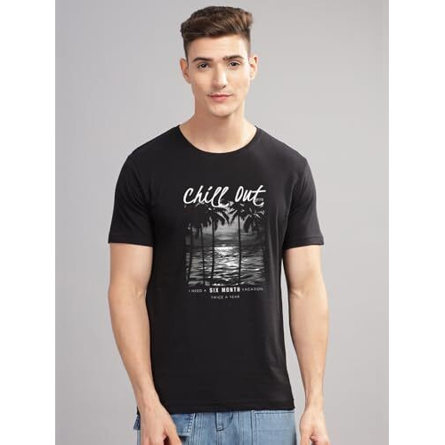 ADRO Mens Nature Graphic Tshirt - Premium Cotton T-Shirt with Stunning Nature Design - Best for Outdoor Enthusiasts Print Black T Shirt|RN24-CHILL-BL-2XL