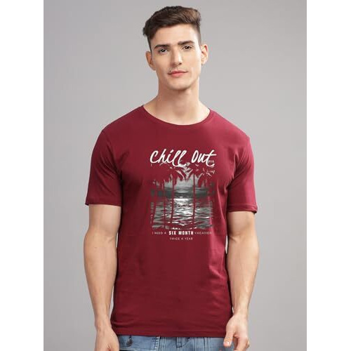 ADRO Mens Nature Graphic Tshirt - Premium Cotton T-Shirt with Stunning Nature Design - Best for Outdoor Enthusiasts Print Maroon T Shirt|RN24-CHILL-MR-M