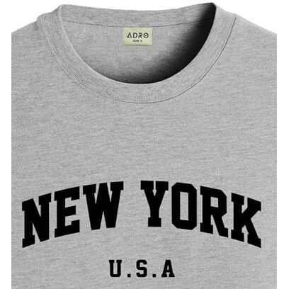ADRO Mens New York Printed Tshirt for Men - Premium Cotton T Shirt for Men - Urban Stylish T-Shirt in Regular Fit Grey T-Shirt |RN24-NEW-GR-2XL