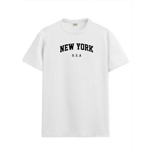 ADRO Mens New York Printed Tshirt for Men - Premium Cotton T Shirt for Men - Urban Stylish T-Shirt in Regular Fit White T-Shirt |RN24-NEW-WH-M