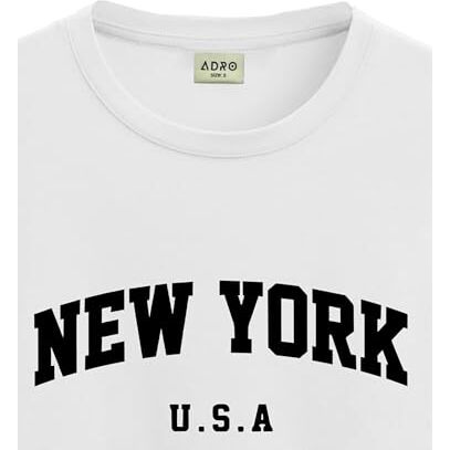 ADRO Mens New York Printed Tshirt for Men - Premium Cotton T Shirt for Men - Urban Stylish T-Shirt in Regular Fit White T-Shirt |RN24-NEW-WH-M