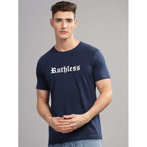 ADRO Mens Printed T Shirt - Premium Cotton Graphic Printed Tshirt - Navy Blue T-Shirt - RN24-RUTH-NB-XL