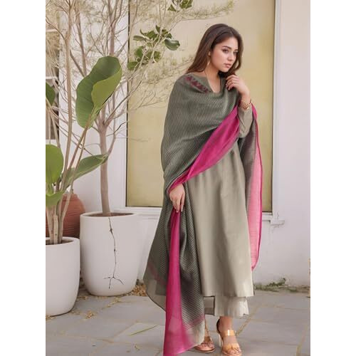 GoSriKi Women's Rayon Viscose Solid Straight Kurta with Pant & Dupatta (MOGUL GREY-GS_L_Grey_Large)
