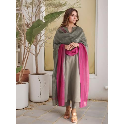 GoSriKi Women's Rayon Viscose Solid Straight Kurta with Pant & Dupatta (MOGUL GREY-GS_L_Grey_Large)