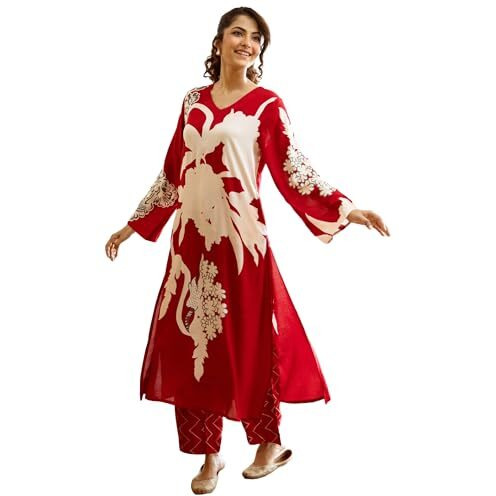 GoSriKi Women's Rayon Viscose Straight Printed Kurta with Palazzo (Cukari Red-VKS03-GS_XL_Red_X-Large)