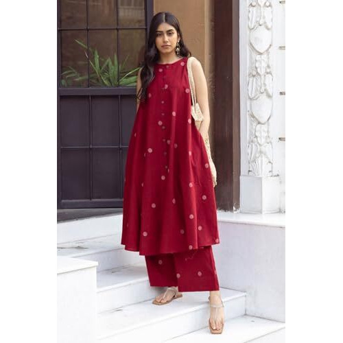 GoSriKi Women's Rayon Blend Straight Printed Kurta with Palazzo (DEEKSHA RED-GS_L_Red_Large)
