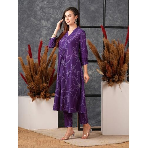 GoSriKi Women's Cotton Blend Anarkali Printed Kurta with Pant (Marup Begani-GS_4XL_Begani_XXXX-Large)