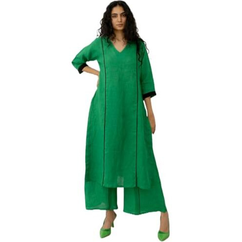 GoSriKi Women's Rayon Blend Straight Solid Kurta with Palazzo (PAPITA Green-GS_XXL_Green_XX-Large)