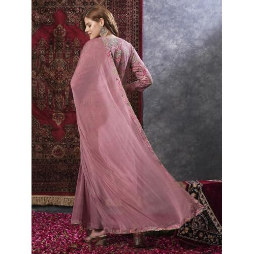 GoSriKi Women's Rayon Blend Printed Straight Kurta with Pant & Dupatta (VICE Peach-VKS02-GS_XXL_Peach_XX-Large)