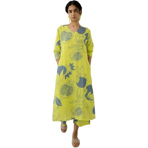 GoSriKi Women's Rayon Blend Straight Printed Kurta with Palazzo (ANAAR-Green-KS-GS_M_Green_Medium)