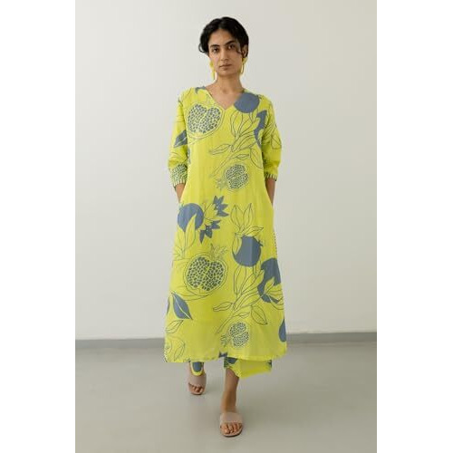 GoSriKi Women's Rayon Blend Straight Printed Kurta with Palazzo (ANAAR-Green-KS-GS_M_Green_Medium)