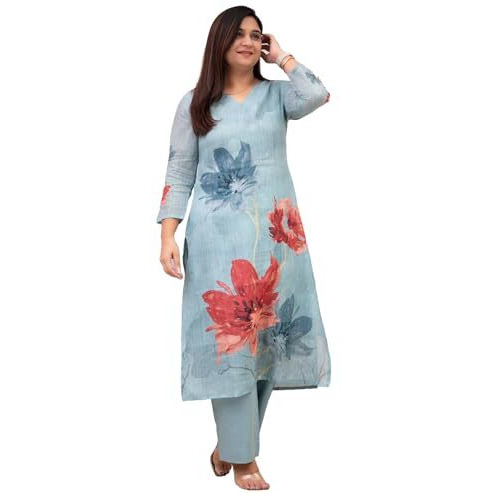 GoSriKi Women's Rayon Blend Straight Printed Kurta with Pant (Susan Sky-GS_5XL_Sky Blue_XXXXX-Large)