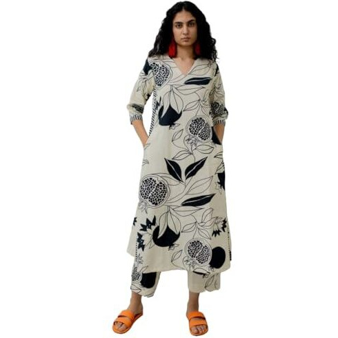 GoSriKi Women's Rayon Blend Straight Printed Kurta with Palazzo (ANAAR-Beige-GS_4XL_Beige_XXXX-Large)