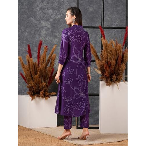GoSriKi Women's Cotton Blend Anarkali Printed Kurta with Pant (Marup Begani-GS_3XL_Begani_XXX-Large)