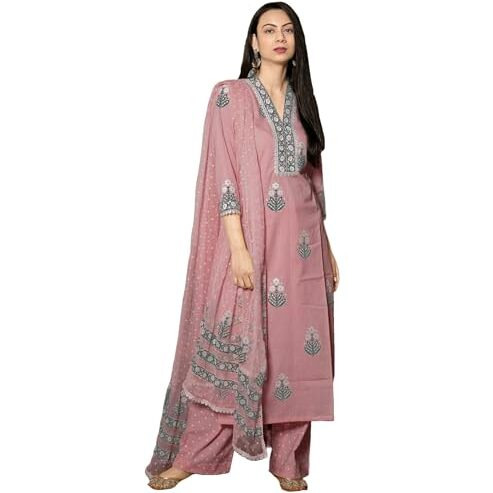 GoSriKi Women's Rayon Viscose Printed Straight Kurta with Pant & Dupatta (Belagavi Purple-VKS01-GS_4XL_Purple_XXXX-Large)