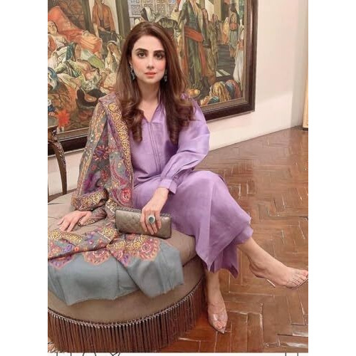 GoSriKi Women's Rayon Viscose Solid Straight Pakistani Kurta with Pant & Dupatta (Mawra Purple-GS_L_Purple_Large)