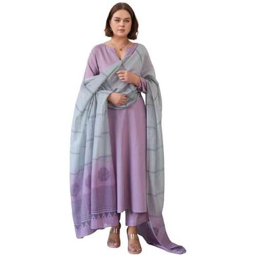 GoSriKi Women's Rayon Viscose Solid Straight Kurta with Pant & Dupatta (PARADISE PURPLE-GS_M_Purple_Medium)