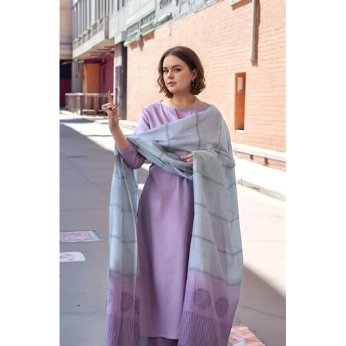 GoSriKi Women's Rayon Viscose Solid Straight Kurta with Pant & Dupatta (PARADISE PURPLE-GS_M_Purple_Medium)