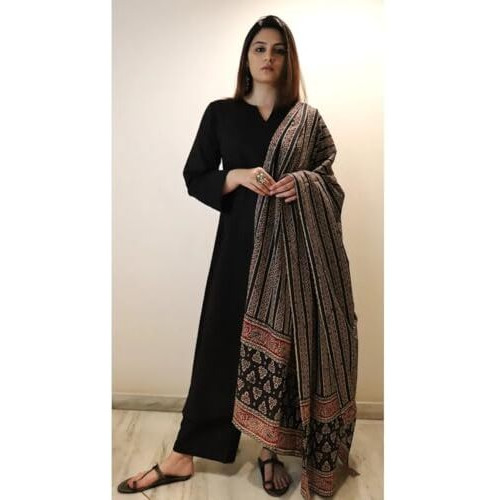 GoSriKi Women's Rayon Viscose Anarkali Solid Kurta with Pant & Dupatta (Avantika Black-GS_S_Black_Small)
