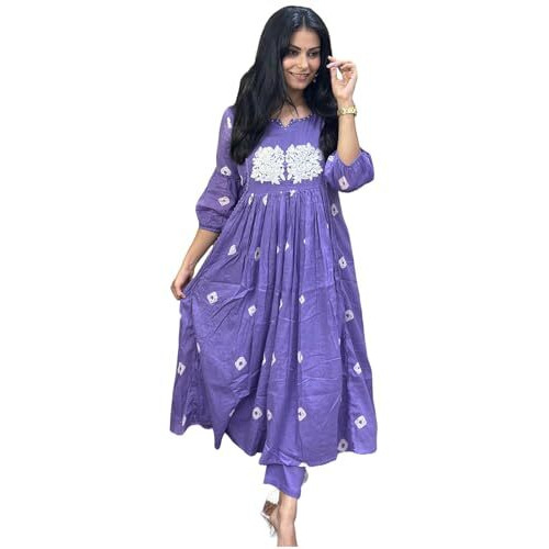 GoSriKi Women's Rayon Blend Anarkali Printed Kurta with Pant (ANVESHI Purple-GS_5XL_Purple_XXXXX-Large)