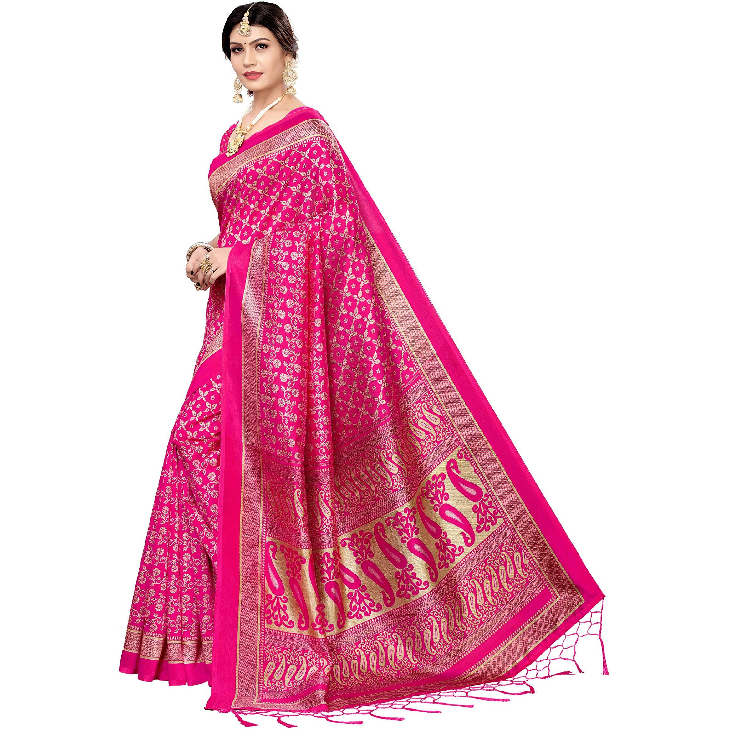 Anni Designer Art Silk Saree with Blouse Piece (APARNA-PINK-1_Pink_Free Size)