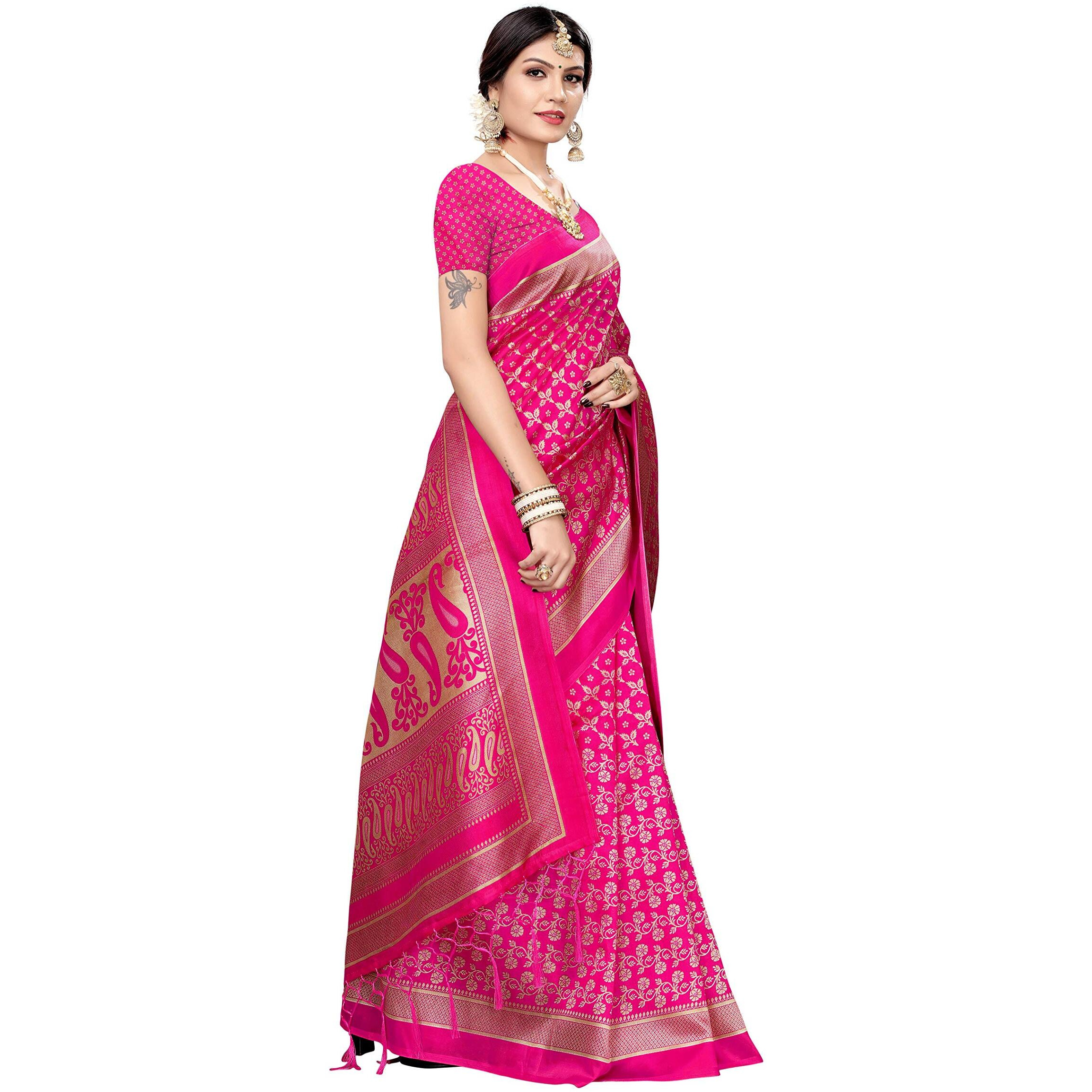 Anni Designer Art Silk Saree with Blouse Piece (APARNA-PINK-1_Pink_Free Size)
