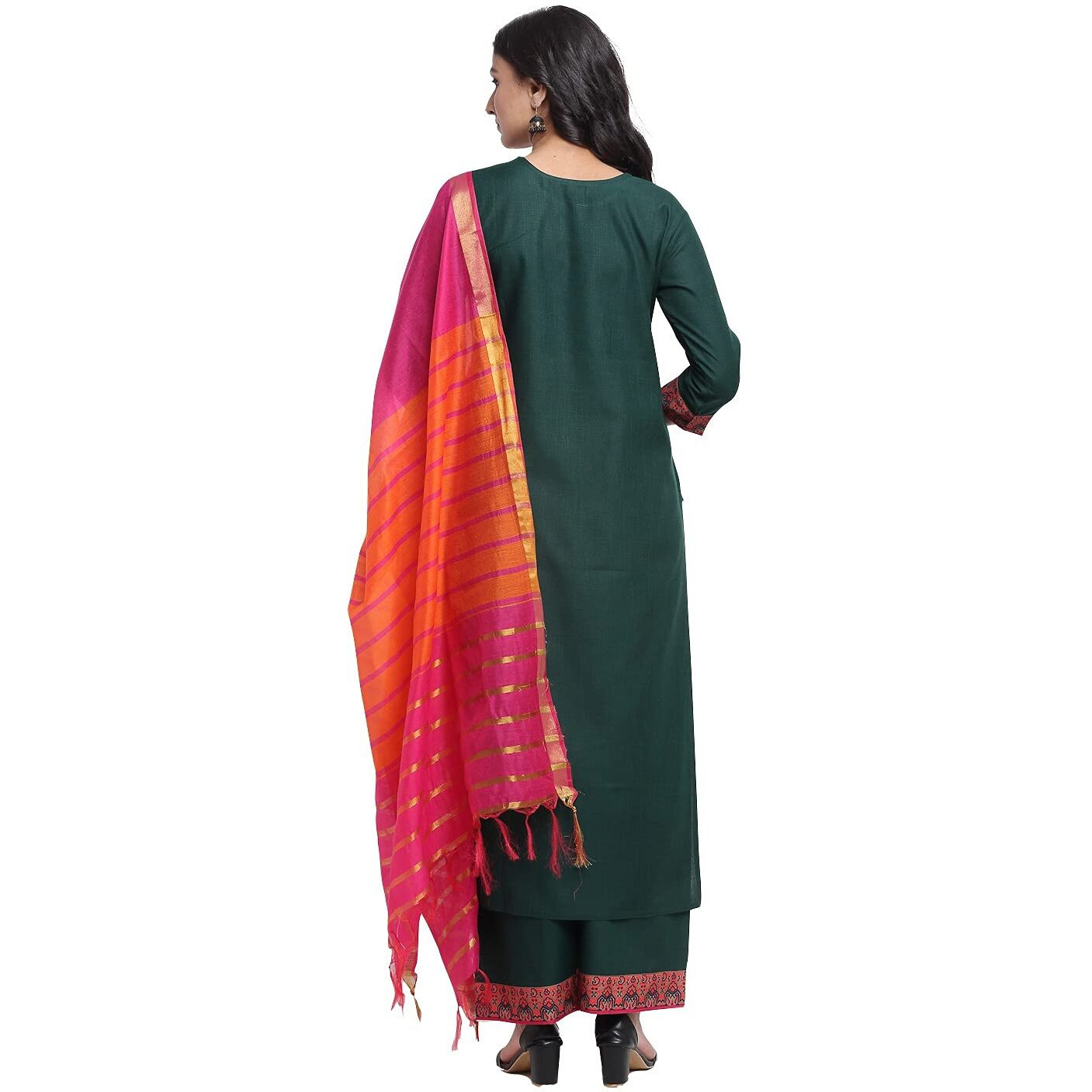 ANNI DESIGNER Women's Cotton Printed Straight Kurta with Palazzo & Dupatta (ANUPMA Green_M_Green_Medium)