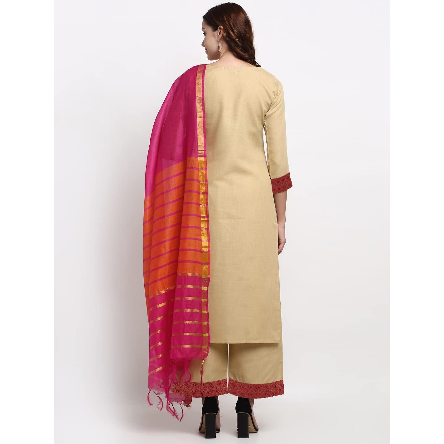 ANNI DESIGNER Women's Cotton Straight Kurta with Palazzo (RAVI Pink_S_Pink_Small)