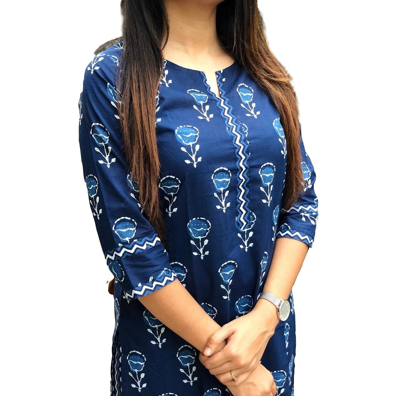 ANNI DESIGNER Women's Pure Cotton Flower Print Kurta with Palazzo (BLUE-FLOWER-01_SY_XXL)