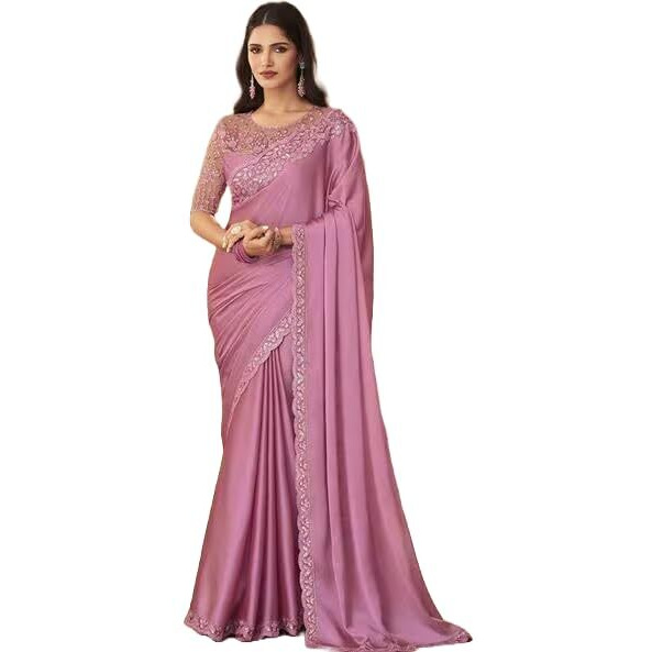 Yashika Woven Women's Silk Embroidered Heavy Border Saree with Unstitched Blouse Material (AZ-YS-OG-Belly Pink)