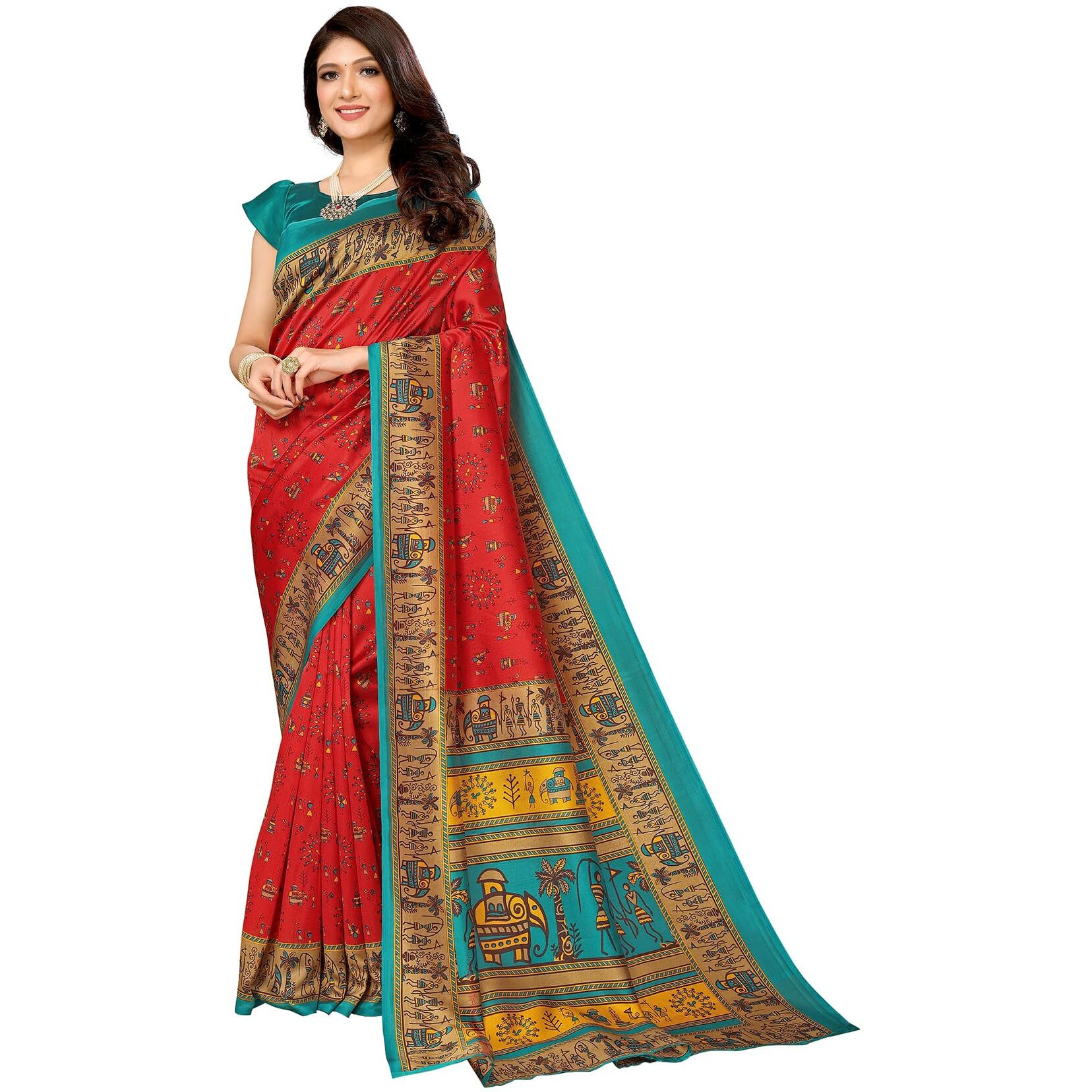 Yashika Women's Woven Saree with Matching Unstitched Blouse and Soft Art Silk Fabric Ultimate Comfort-Suitable for Parties, Festivals, Weddings (AZ-YS-P1-POORVI-Parent_Red)