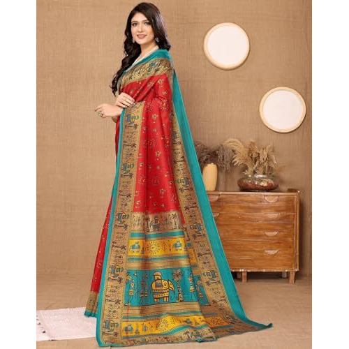 Yashika Women's Woven Saree with Matching Unstitched Blouse and Soft Art Silk Fabric Ultimate Comfort-Suitable for Parties, Festivals, Weddings (AZ-YS-P1-POORVI-Parent_Red)