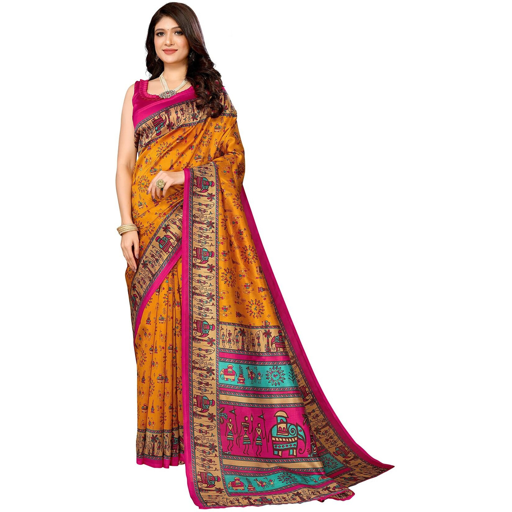 Yashika Women's Woven Saree with Matching Unstitched Blouse and Soft Art Silk Fabric Ultimate Comfort-Suitable for Parties, Festivals, Weddings (AZ-YS-P1-POORVI-Parent_Mustard)