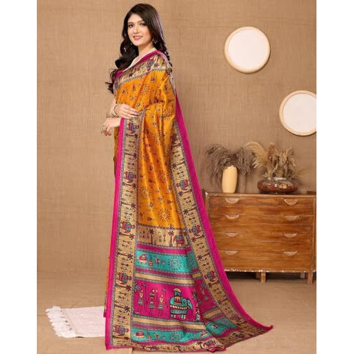 Yashika Women's Woven Saree with Matching Unstitched Blouse and Soft Art Silk Fabric Ultimate Comfort-Suitable for Parties, Festivals, Weddings (AZ-YS-P1-POORVI-Parent_Mustard)