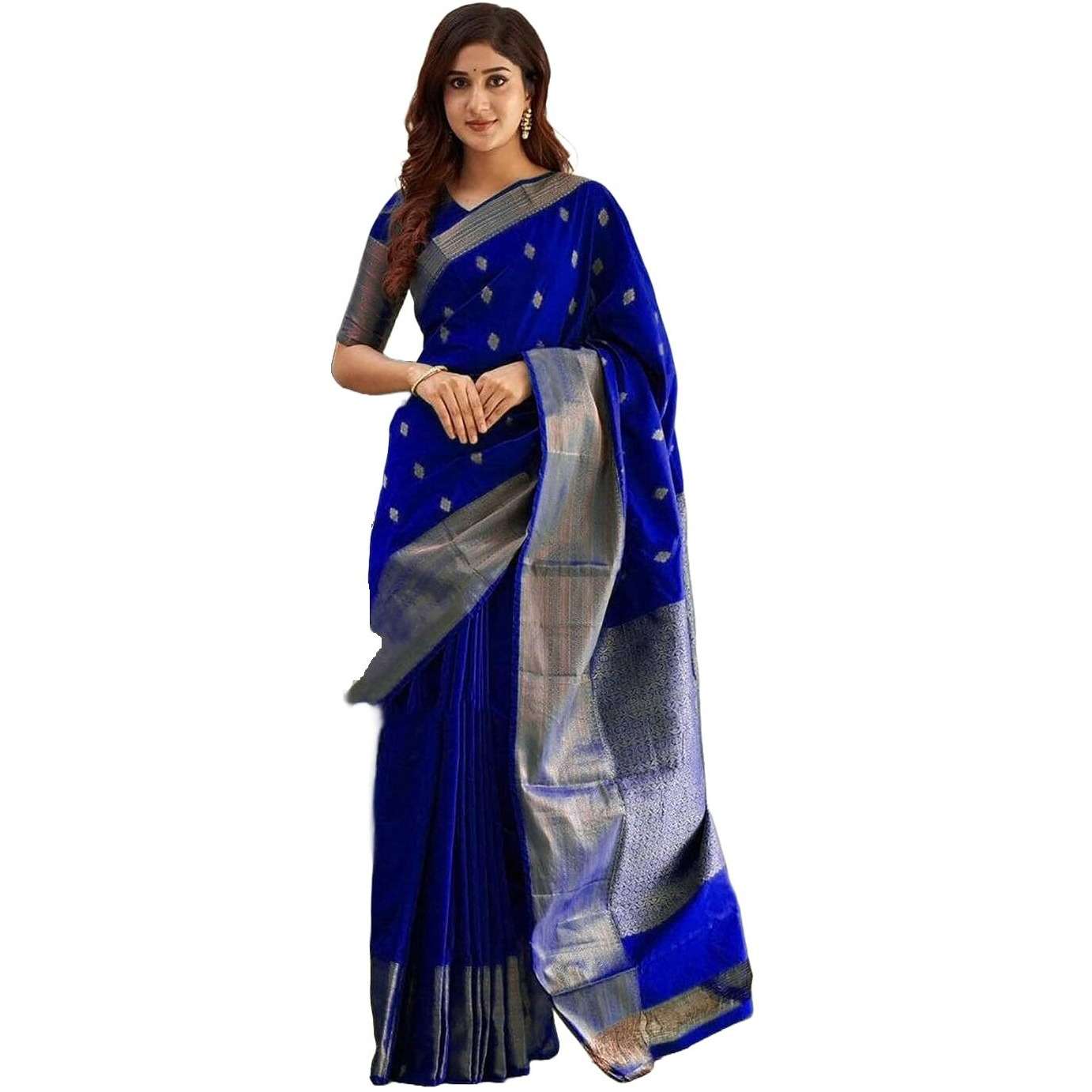 Yashika Women's Woven Banarasi Kanjivaram Cotton Silk Jaquard Saree (AZ-YS-OG-Bilal-Parent_Royal Blue)