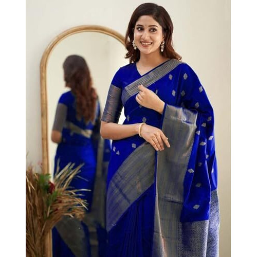 Yashika Women's Woven Banarasi Kanjivaram Cotton Silk Jaquard Saree (AZ-YS-OG-Bilal-Parent_Royal Blue)