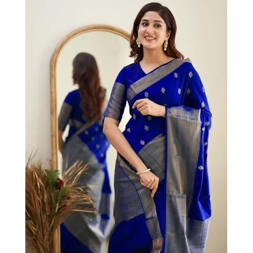 Yashika Women's Woven Banarasi Kanjivaram Cotton Silk Jaquard Saree (AZ-YS-OG-Bilal-Parent_Royal Blue)