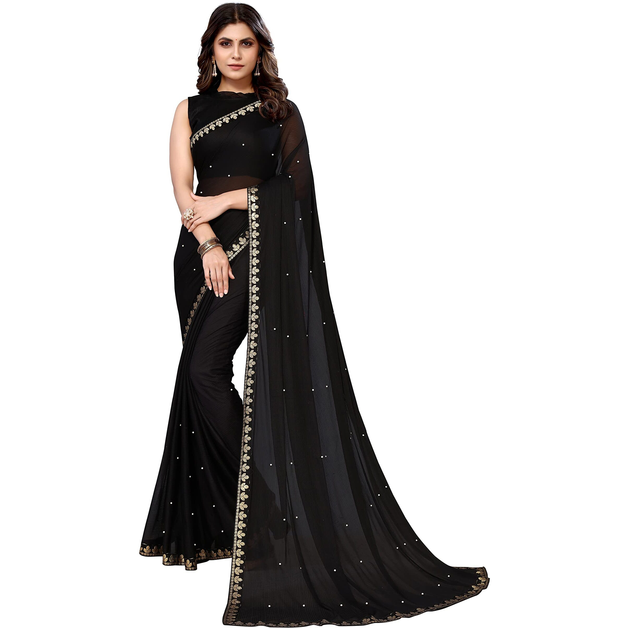 Yashika Women's Lycra Blend Saree (AARIYA Black