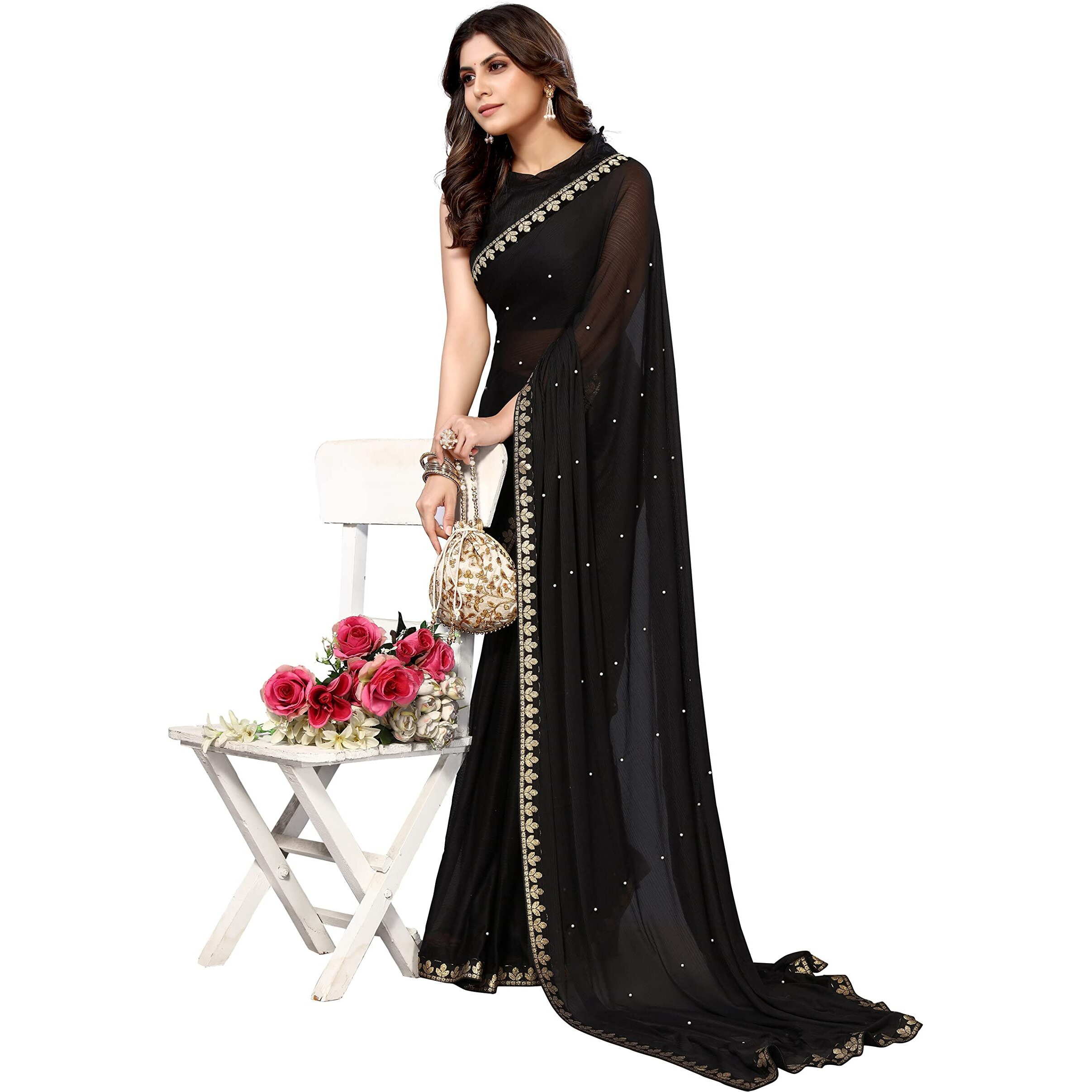 Yashika Women's Lycra Blend Saree (AARIYA Black