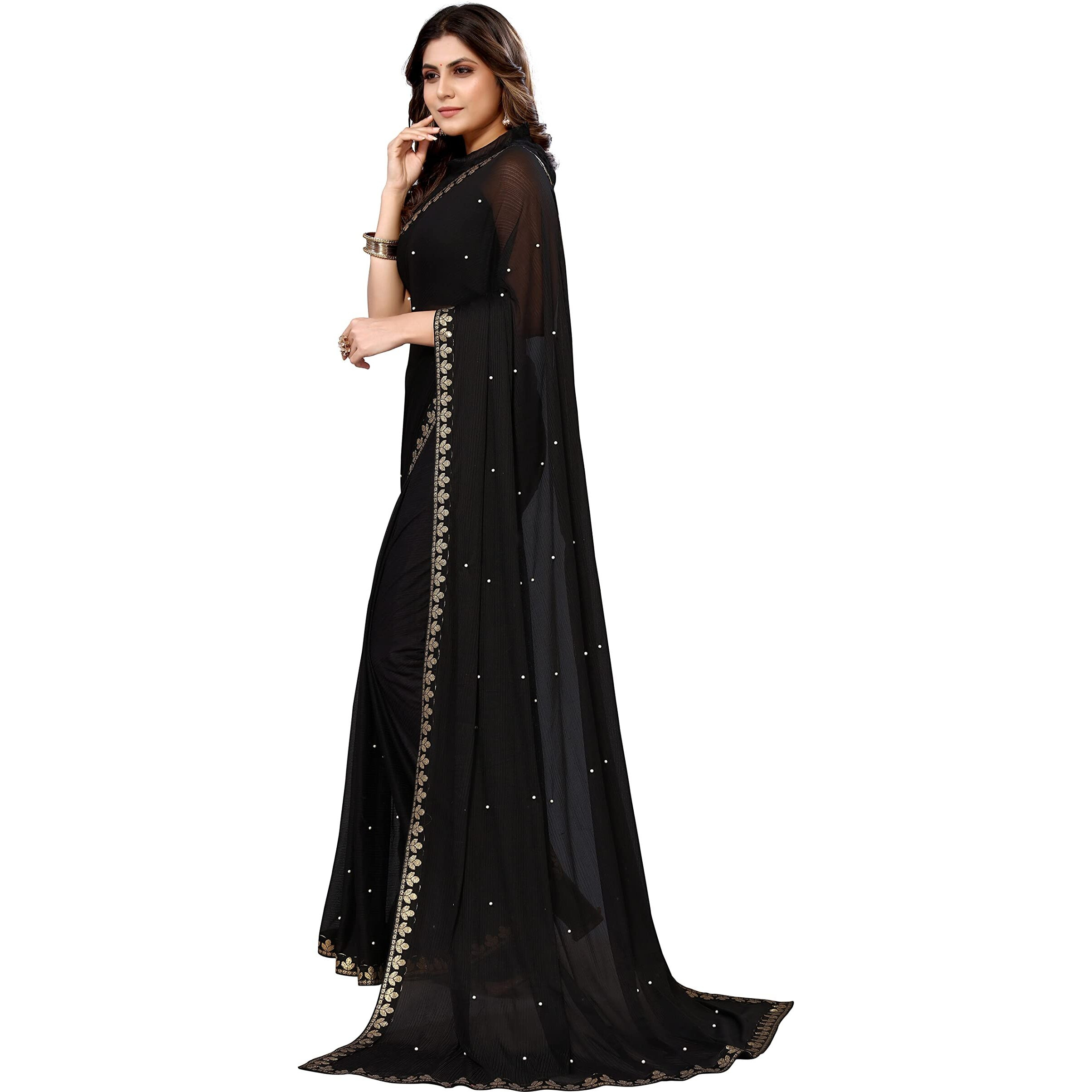 Yashika Women's Lycra Blend Saree (AARIYA Black