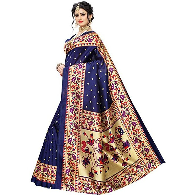 Yashika Women's Art Silk Saree With Attached Blouse (Sdpl-Matwali_Blue_Free Size_Navy Blue)